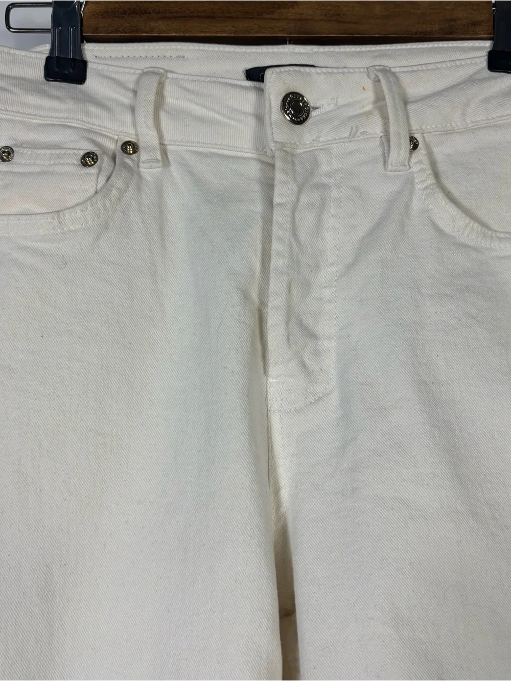 Maje White/Ivory Wide Leg High Rise High Waisted Denim Jeans Button Fly Small